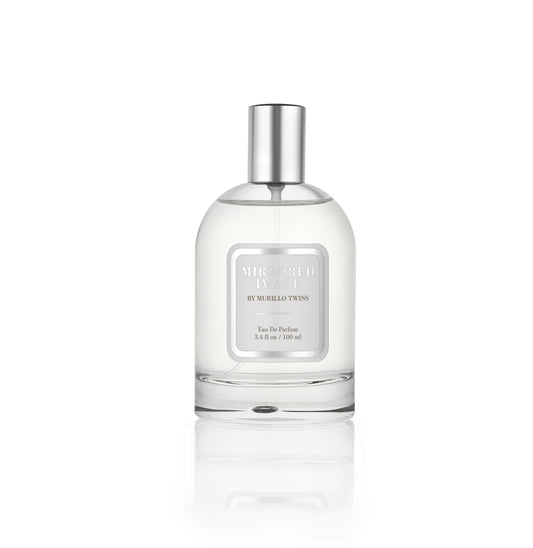 The 3.4 fl oz Mirrored Image fragrance from the Murillo Twins Fragrance Collection set against a white background.