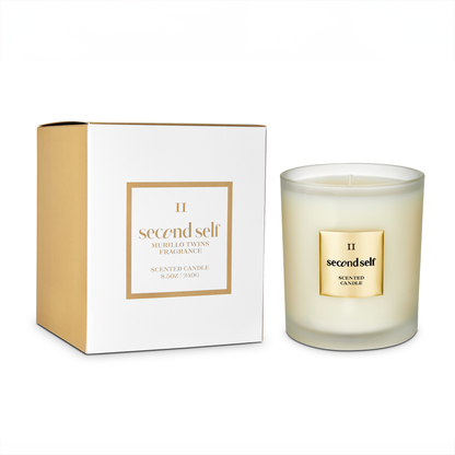 The Second Self Scented Candle from Murillo Twins Fragrance displayed alongside the box it comes in.
